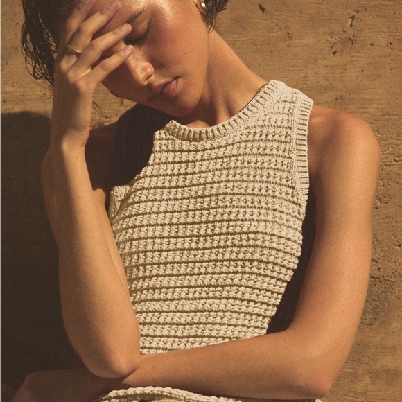 Madewell Crochet-Knit Crewneck Racerback Sweater Tank Bright Ivory S NWT NO992 - Picture 7 of 14